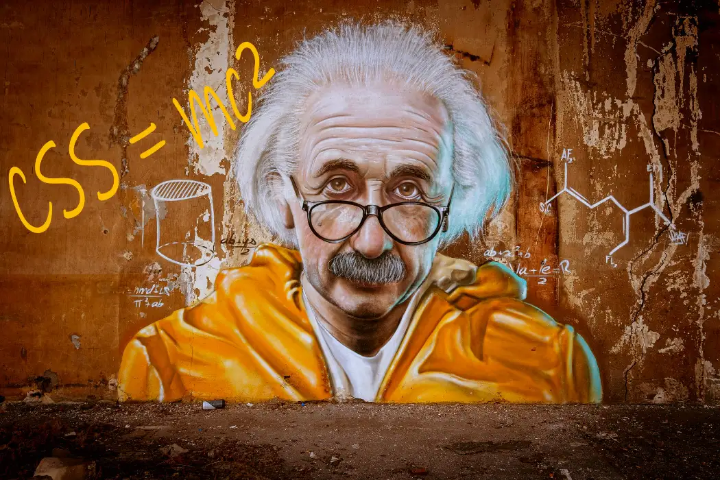 Einstein-Graffiti mit CSS=mc² an der Tafel